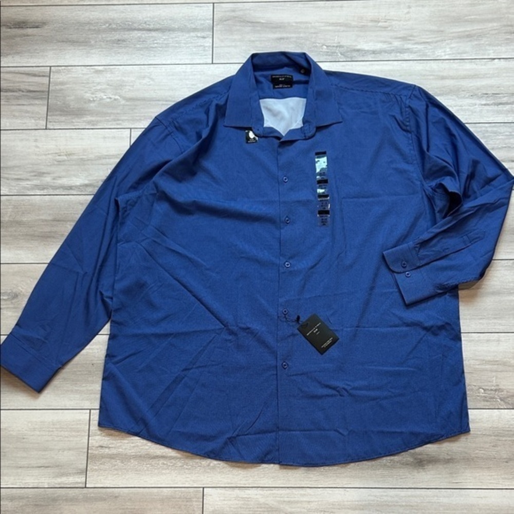 Shaquille O'Neal Big Fit Cooling stretch stain resistant blue check shirt 2XL